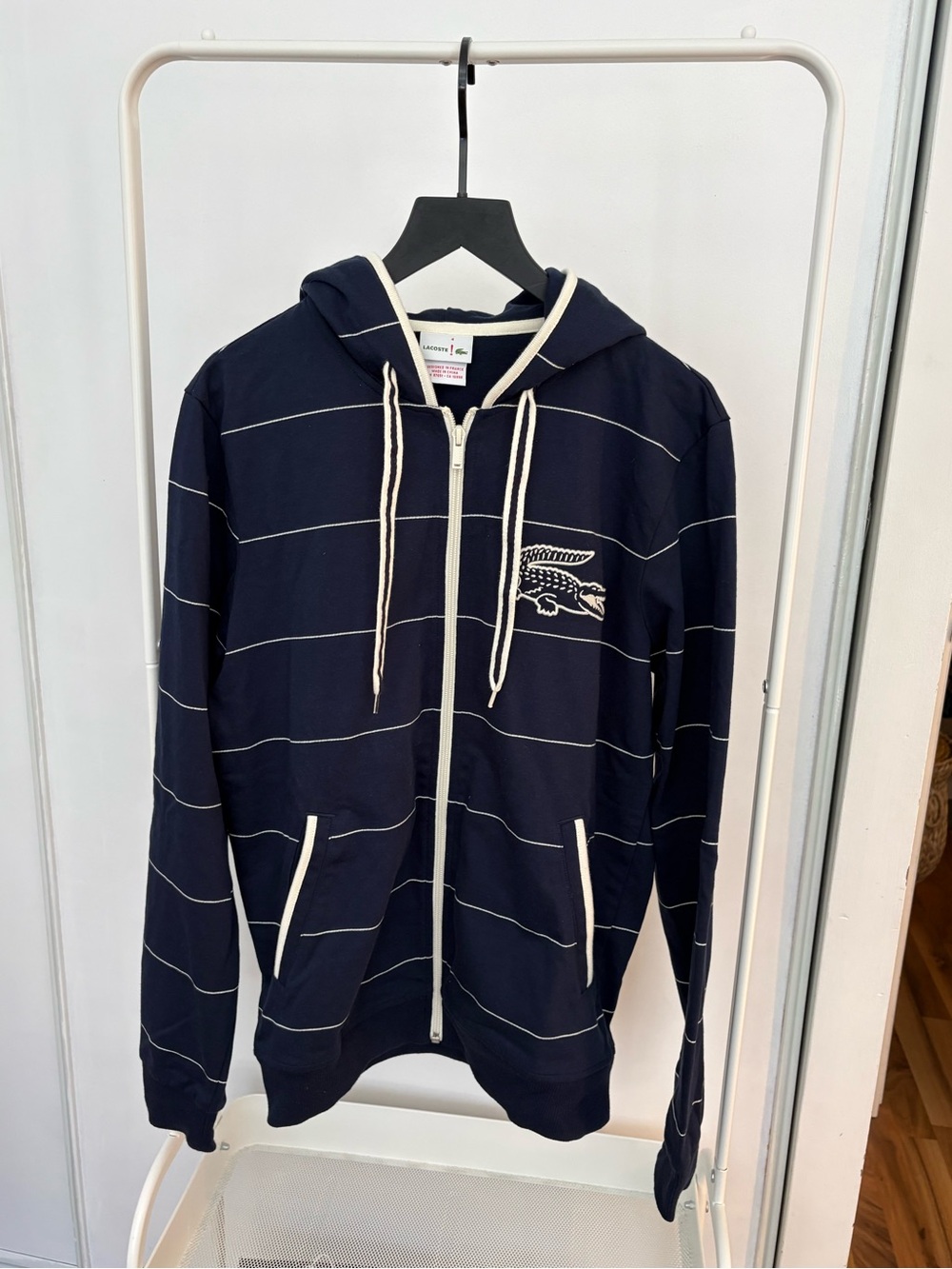Lacoste | Navy Zip-Up Hoodie with White Contrast Trim